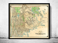 Old Map of Bronx New York 1900 - fine reproduction  | Vintage Poster Wall Art Print |