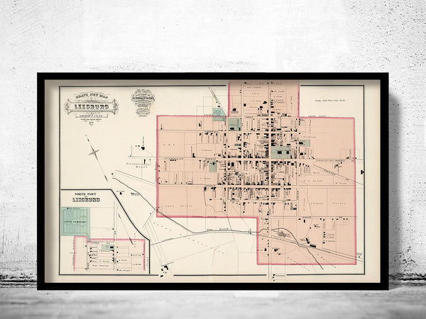 Old Map of Leesburg Virginia 1878  | Vintage Poster Wall Art Print |