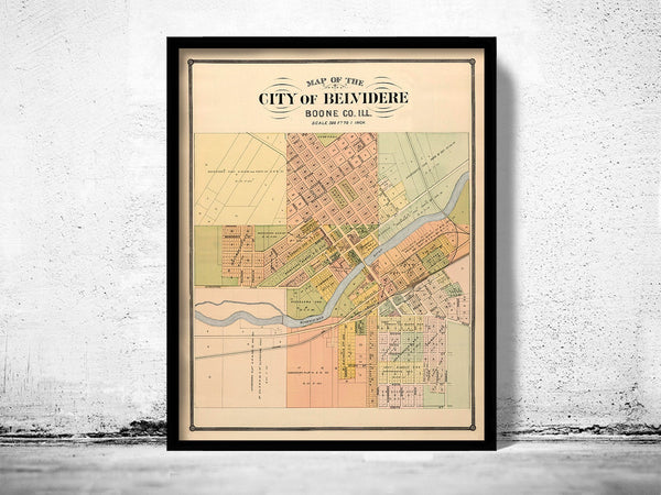 Old map of Belvidere Illinois 1886 Vintage Map | Vintage Poster Wall Art Print |