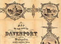 Old map of Davenport Iowa 1857  | Vintage Poster Wall Art Print |