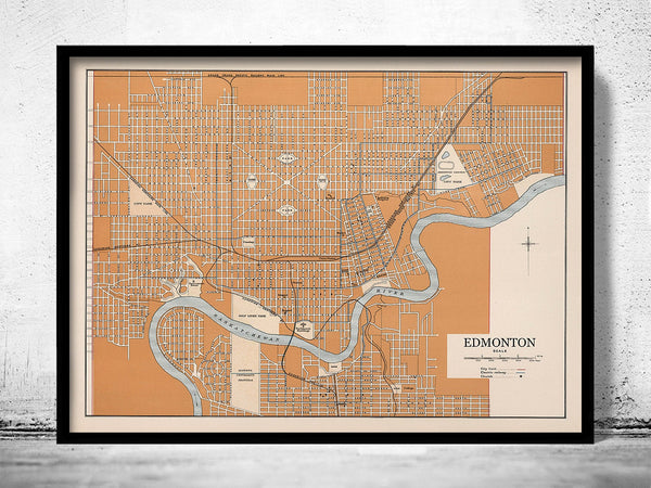 Old Map of Edmonton Canada 1915  | Vintage Poster Wall Art Print |