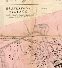 Old Map of Blackstone Worcester County Massachusetts 1854