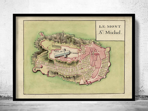 Vintage map of Mont St Michel France 1700  | Vintage Poster Wall Art Print |