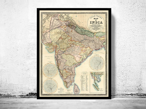 Old Map of  India 1859  | Vintage Poster Wall Art Print |