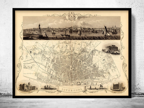 Old Map of Liverpool 1851  | Vintage Poster Wall Art Print |