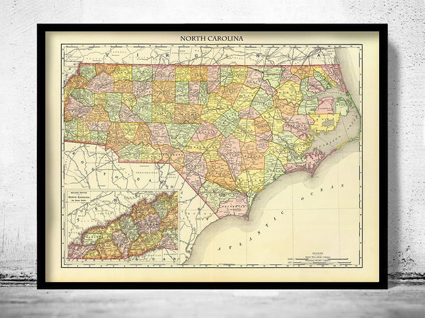 Old Map of north Carolina 1897 Antique map