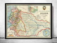 Old Map of Ecuador 1902 Equator Republic Vintage Map | Vintage Poster Wall Art Print |