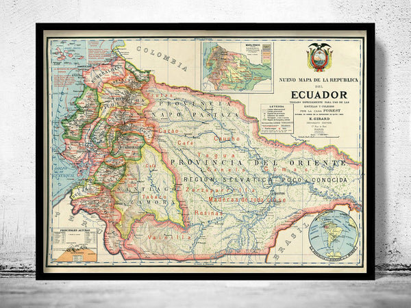 Old Map of Ecuador 1902 Equator Republic Vintage Map | Vintage Poster Wall Art Print |