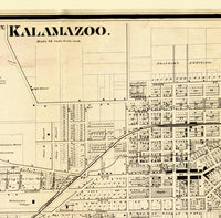 Old Map of Kalamazoo Michigan 1861 Antique map of Kalamazoo City  | Vintage Poster Wall Art Print |