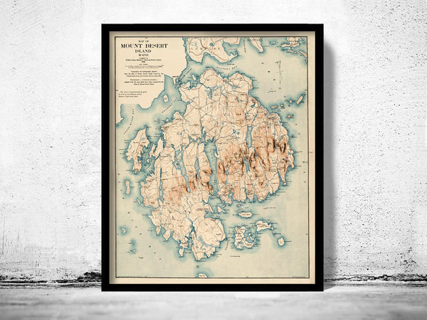 Old Map of Mount Desert Island Maine 1896 Vintage Map  | Vintage Poster Wall Art Print |