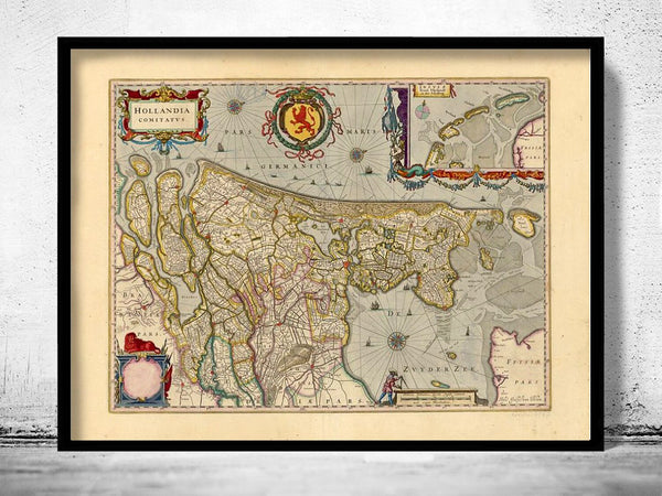 Old Map of The Netherlands 1650 Vintage Map  | Vintage Poster Wall Art Print |