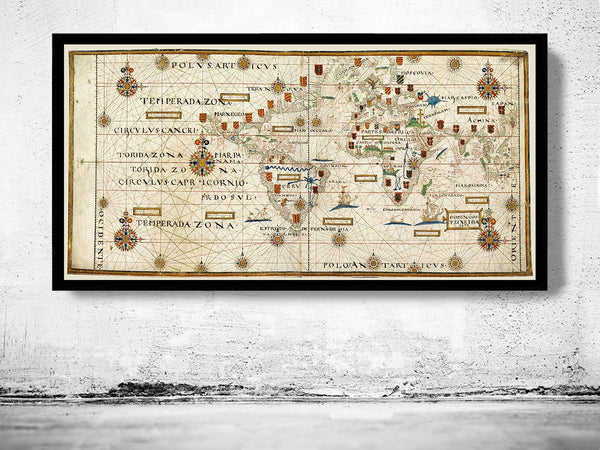 Old World Map Portuguese Discoveries Séc XVI | Vintage Poster Wall Art Print | Vintage World Map