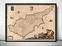 Old Map of Cyprus 1650 Vintage Map  | Vintage Poster Wall Art Print |