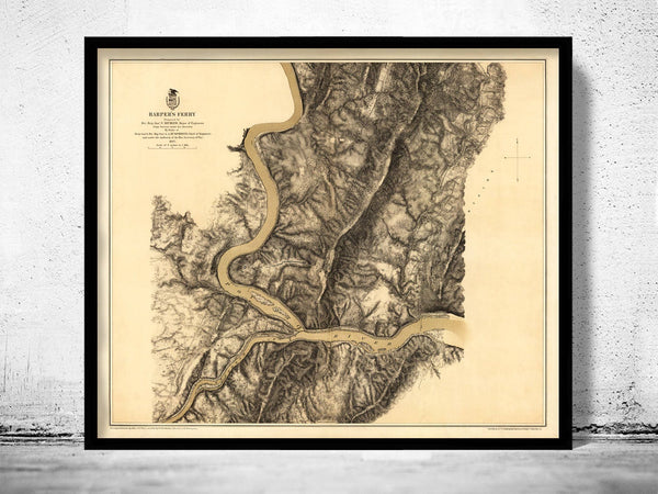 Old Map of Harpers Ferry West Virginia 1863