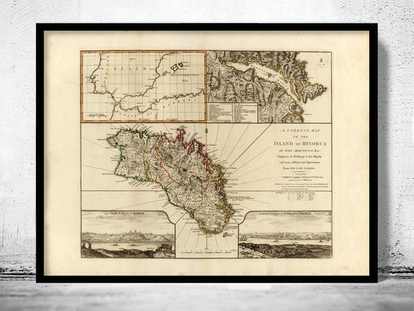 Old Map of Minorca Island Spain 1794  | Vintage Poster Wall Art Print |