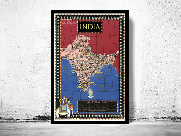 Old Map of India 1943 Vintage Map  | Vintage Poster Wall Art Print |