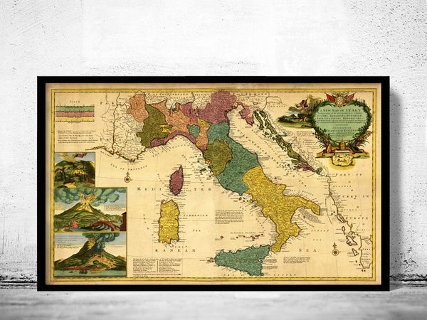 Old Map of Italy 1730  | Vintage Poster Wall Art Print |