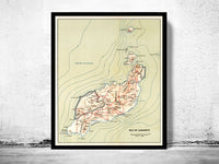 Old Map of Lanzarote Island - fine reproduction  | Vintage Poster Wall Art Print |