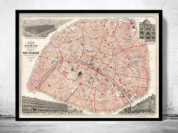 Old Map of Paris Guide 1892 Vintage Map | Vintage Poster Wall Art Print |