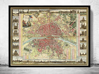 Old Map of Paris 1784 France Vintage Paris Plan  | Vintage Poster Wall Art Print |