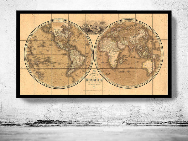 Old Map of The World  1819  | Vintage Poster Wall Art Print | Vintage World Map