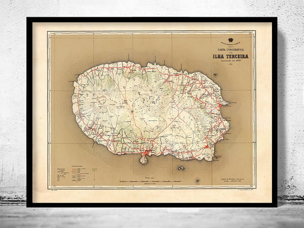 Old Map of Ilha Terceira Açores Azores 1899  | Vintage Poster Wall Art Print |