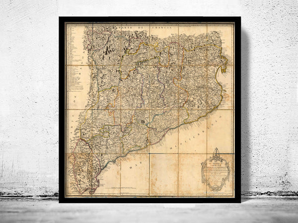 Old Map of Cataluña Catalunya Old Catalonia map 1816  | Vintage Poster Wall Art Print |