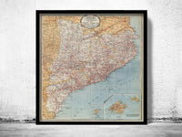 Old Map of Cataluña Catalunya  Old Catalonia map 1925  | Vintage Poster Wall Art Print |