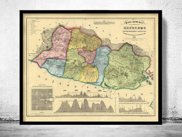 Old Map of El Salvador Honduras 1839  | Vintage Poster Wall Art Print |