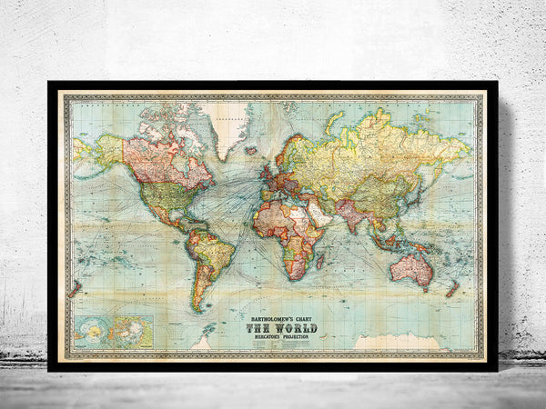 Old World Map Vintage Atlas Map 1914 Mercator projection  | Vintage Poster Wall Art Print | Vintage Map of the World