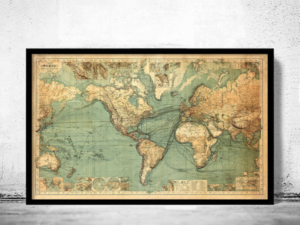 Vintage World Map in 1882 Large Old World Map | Vintage World Map