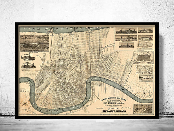 Old Map of New Orleans 1884 Vintage map  | Vintage Poster Wall Art Print |