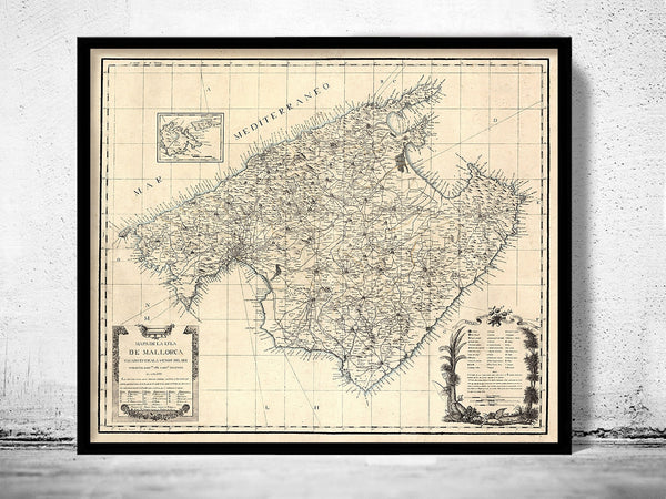 Old Map of mallorca maiorca majorca 1814  | Vintage Poster Wall Art Print |