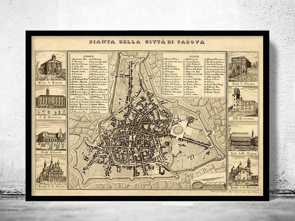 Old Map of Padua Padova Italy 1840  | Vintage Poster Wall Art Print |