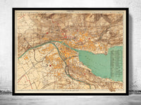 Old Map of Zurich, Switzerland 1890  | Vintage Poster Wall Art Print |