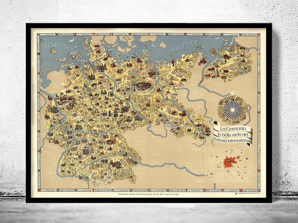 Vintage Map of Germany Tourism Map  | Vintage Poster Wall Art Print |