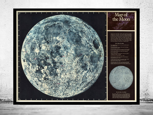 Old Map of The Moon - fine reproduction  | Vintage Poster Wall Art Print |