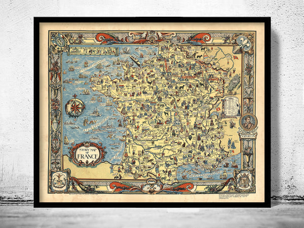 Old Map of France Story Map 1936 Vintage Map of France  | Vintage Poster Wall Art Print |