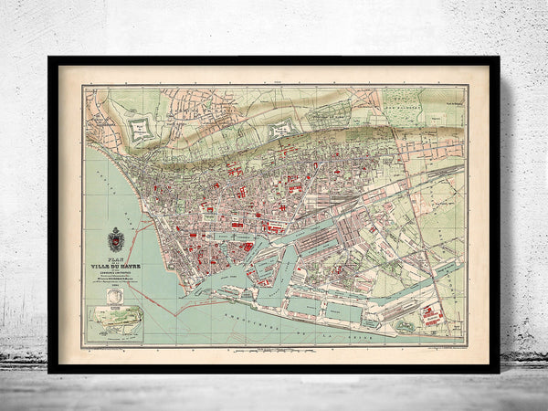 Old Map of Le Havre  France 1896  | Vintage Poster Wall Art Print |