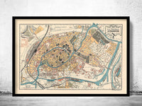 Old Map of Strasbourg Strassburg France  | Vintage Poster Wall Art Print |