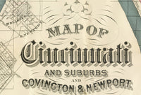 Old Map of Cincinnati and Suburbs Covington and NewPort 1880 Vintage Map | Vintage Poster Wall Art Print |