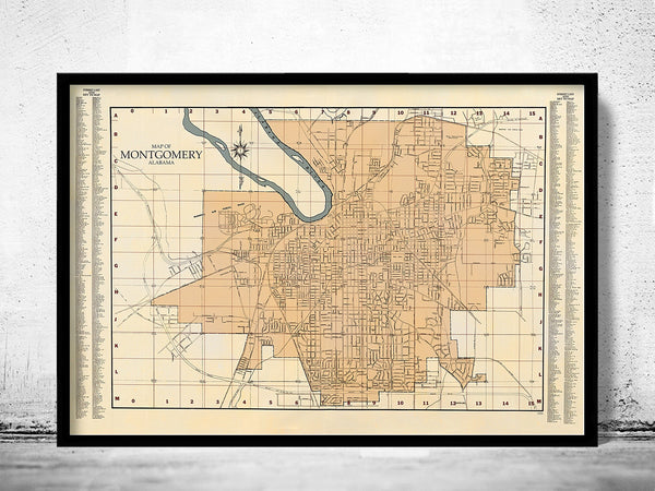 Old map of Montgomery Alabama Vintage Map  | Vintage Poster Wall Art Print |