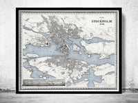 Old Map of Stockholm Sweden 1844 Vintage Map  | Vintage Poster Wall Art Print |