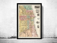 Old map of Chicago 1867 Vintage Map  | Vintage Poster Wall Art Print |