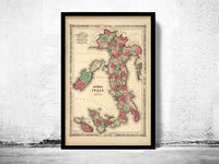 Old Map of Italy 1863 italia  | Vintage Poster Wall Art Print |