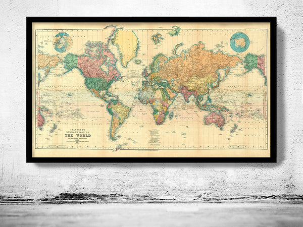 Old Map of the World 1898 Vintage Atlas Mercator projection  | Vintage Poster Wall Art Print | Vintage World Map