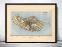 Old Map of Madeira Island  1850 Portugal  | Vintage Poster Wall Art Print |