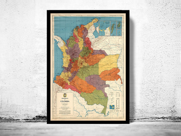 Old Map of Colombia Vintage Map | Vintage Poster Wall Art Print |