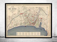 Old Map of Nice France 1882 Vintage Map  | Vintage Poster Wall Art Print |