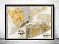 Old map of Galveston Texas 1904  | Vintage Poster Wall Art Print |